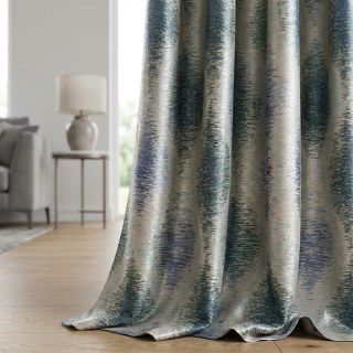 Ikat Wellen Blau und Türkis Ogee Geometrische Vorhänge mit Silberdetails 2