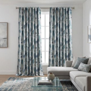 Impressionistische Pinselstriche Luxus Jacquard Türkisblaue Vorhänge mit Silberdetails 3