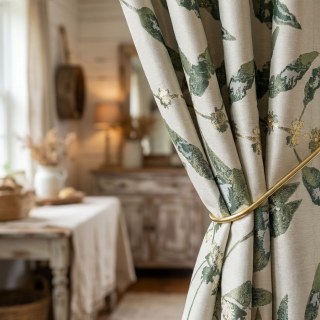 In The Woods Grüne Blätter Vorhang mit goldenen Details 2