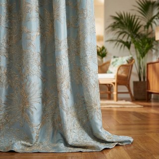 Jungle Jive Leopard und Papagei Eierschalenblau und Gold Verdunklungsvorhänge