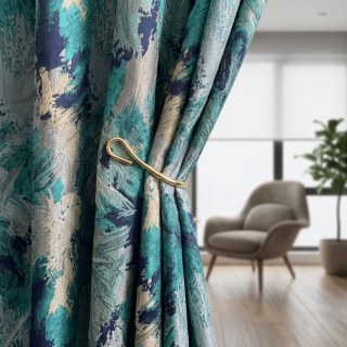 Jungle Mist Luxuriöser Jacquard Teal Blue Abstrakte Vorhänge 3