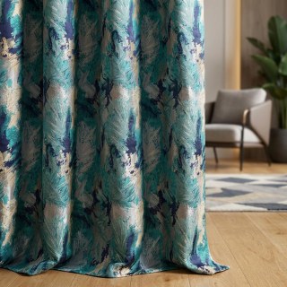 Jungle Mist Luxuriöser Jacquard Teal Blue Abstrakte Vorhänge