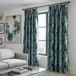 Jungle Mist Luxuriöser Jacquard Teal Blue Abstrakte Vorhänge 2