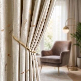 Koi Teich Luxus Jacquard Champagner Abstrakt Hellgold Vorhang 2