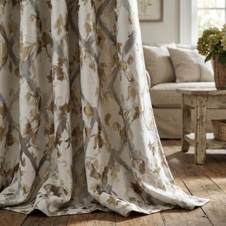 Gitterblüten Jacquard Creme Gold Blumenvorhänge