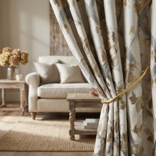 Gitterblüten Jacquard Creme Gold Blumenvorhänge 2