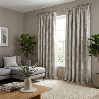 Leaf Dance Luxuriöse Jacquard Creme- und Blaue Blumenmuster Vorhänge 3