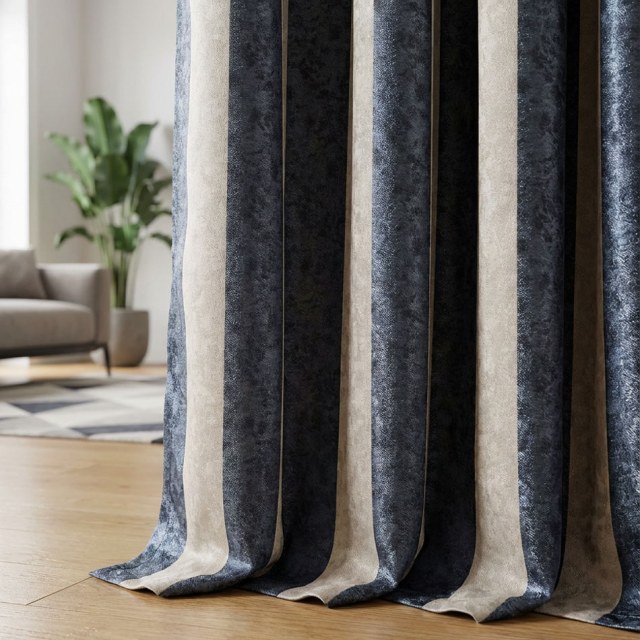 Leopard Lane Marineblau Gestreifte Tierfelloptik Vorhang 1