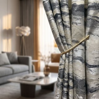 Marmorierter Luxus Jacquard mit Struktur in Anthrazit & Creme mit Goldglitzer 2