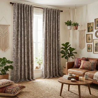 Mitternachtspäon Dunkelbraune florale Chenille-Vorhänge 3