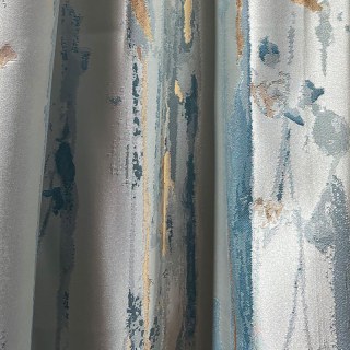 Nebelregen Jacquard Kunstseide Creme & Pastellblau Blumenmuster Vorhang mit Golddetails 6