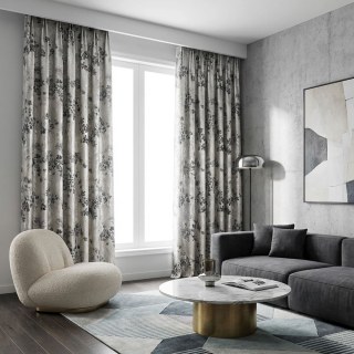 Moonlit Garden Silber und Schwarz 3D Jacquard Blumen Vorhang