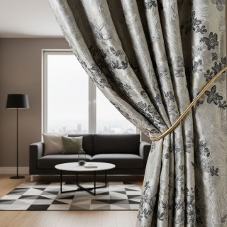 Moonlit Garden Silber und Schwarz 3D Jacquard Blumen Vorhang 3