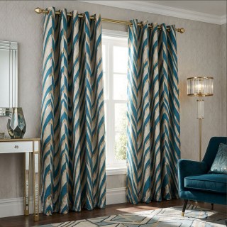 Ozeanwelle Eleganz Teal und Gold Art Deco Geometrische Vorhänge 3
