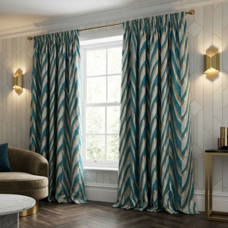 Ozeanwelle Eleganz Teal und Gold Art Deco Geometrische Vorhänge 4