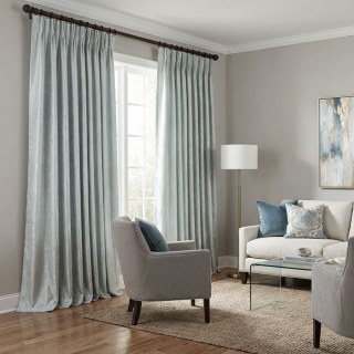 Opulente florale Luxus-Jacquard-Gardine in Enteneiei-Blau & Grau Damast 3