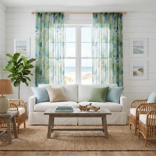 Palm Delight Tropische Blätter Grün Blau Voile Vorhang 4