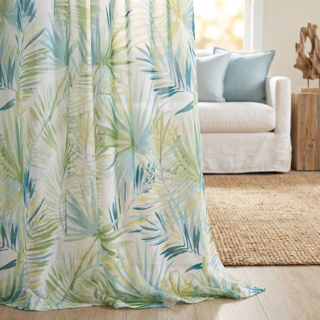 Palm Delight Tropische Blätter Grün Blau Voile Vorhang 1
