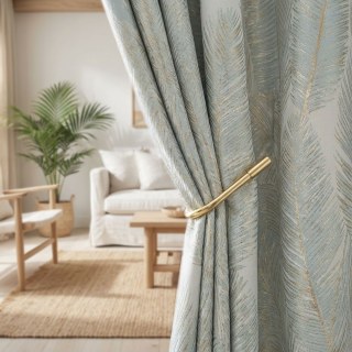 Palm Elegance Pastellblau und Goldene Tropen-Vorhänge 2