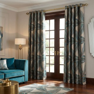 Prism Axis Teal und Goldene Geometrische Art-Deco-Vorhänge 3