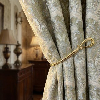 Regale Eleganz Jacquard Creme und Olivgrüne Damastgardine 2