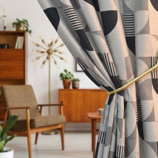 Retro Rhythm Mid Century Modern Schwarz Weiß und Grau Geometrischer Vorhang 4