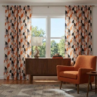 Retro Rhythm Mid Century Modern Orange und Schwarz Geometrischer Vorhang 3