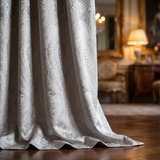 Royal Mirage Cream Taupe Damast Samt Vorhang