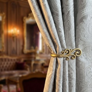 Royal Mirage Cream Taupe Damast Samt Vorhang 2