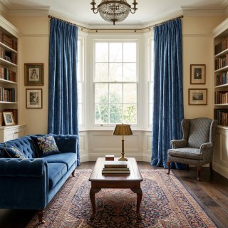 Royal Mirage Marineblau Samtvorhang mit Damastmuster 3