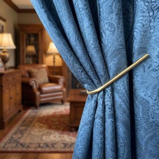 Royal Mirage Marineblau Samtvorhang mit Damastmuster 2