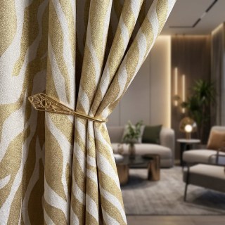 Savannah Luxuriöser Jacquard Creme Gold Zebra Muster Vorhang 2