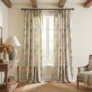Geheimer Garten Seidig Cremefarben & Pastell Türkis Blumen Vorhang mit Gold Details 5