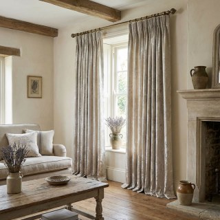 Silberne Blüten Jacquard Creme Damast Vorhang 3