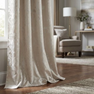 Silberne Blüten Jacquard Creme Damast Vorhang 2