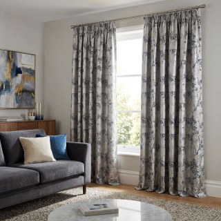 Starlit Bloom Luxuriöse Jacquard Silber & Blaue Blumen Vorhänge 3