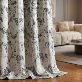 Starlit Bloom Luxuriöse Jacquard Silber & Blaue Blumen Vorhänge 2