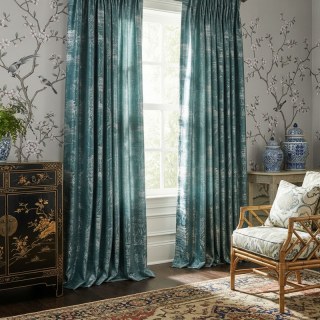 Temple Tranquility Jacquard Chinoiserie Blaue Blumenmuster Vorhang 3