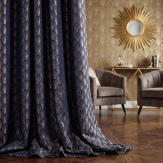 Die Roaring Twenties Luxus Art-Deco Muschelmuster Marineblau & Goldene Geometrische Vorhänge