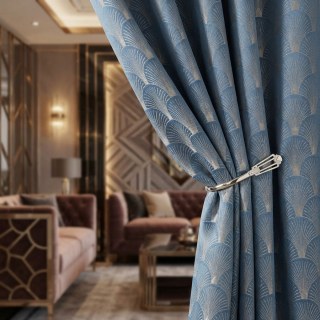 Die Roaring Twenties Luxus Art-Deco Muschel-Muster Aqua Blau & Silber Vorhänge