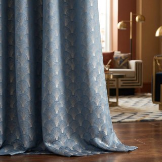 Die Roaring Twenties Luxus Art-Deco Muschel-Muster Aqua Blau & Silber Vorhänge 2