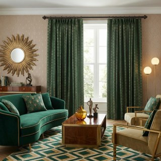 Die Roaring Twenties Luxus Art-Deco Muschel-Muster Dunkelgrün & Gold Vorhänge 3