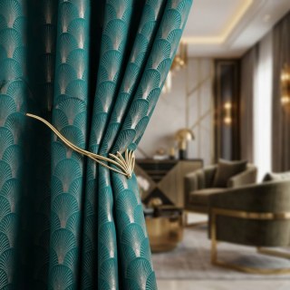 Die Roaring Twenties Luxus Art-Deco Muschel-Muster Teal & Silber Geometrische Vorhänge 2