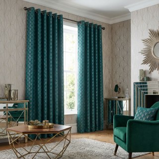 Die Roaring Twenties Luxus Art-Deco Muschel-Muster Teal & Silber Geometrische Vorhänge 3