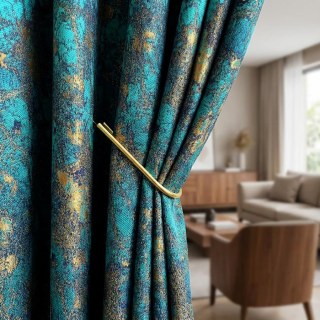 Türkis Schätze Luxus Jacquard Teal Blau & Gold Vorhang