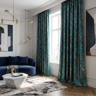 Türkis Schätze Luxus Jacquard Teal Blau & Gold Vorhang 3