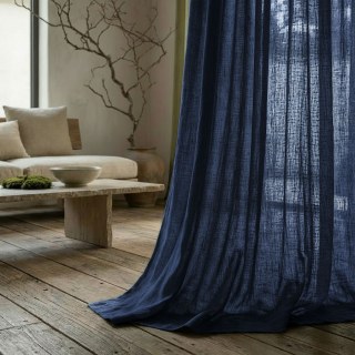 Wabi Sabi Reiner Leinen-Flachs Marineblau Voile Vorhang 2