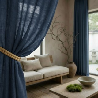 Wabi Sabi Reiner Leinen-Flachs Marineblau Voile Vorhang 3