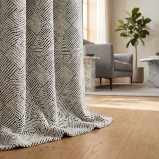 Weave Whisper Geometrisches Schwarz & Weiß Schwerer Woll-Chenille-Vorhang 2