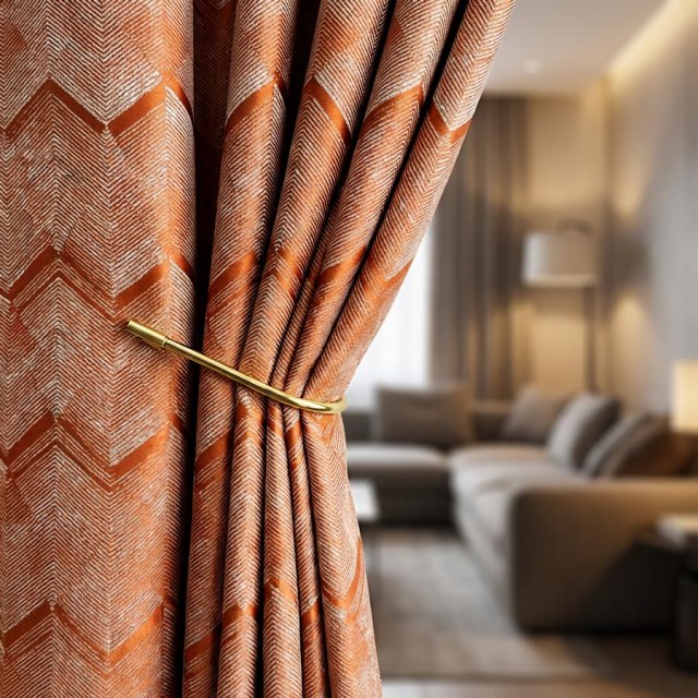 Zigzag Symphony Chevron Orange Kunstseide Moderne Geometrische Vorhänge 1
